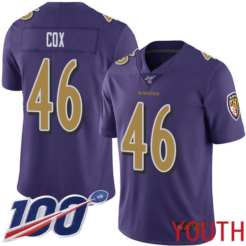 Baltimore Ravens Limited Purple Youth Morgan Cox Jersey NFL Football #46 100th Season Rush Vapor Untouchable